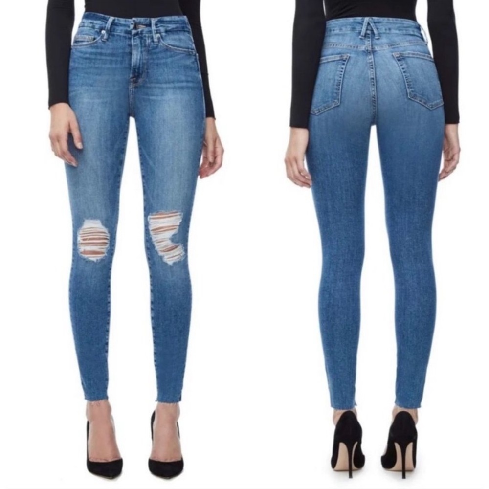 Good American Good Waist distressed Skinny Jeans Blue size 6/28
